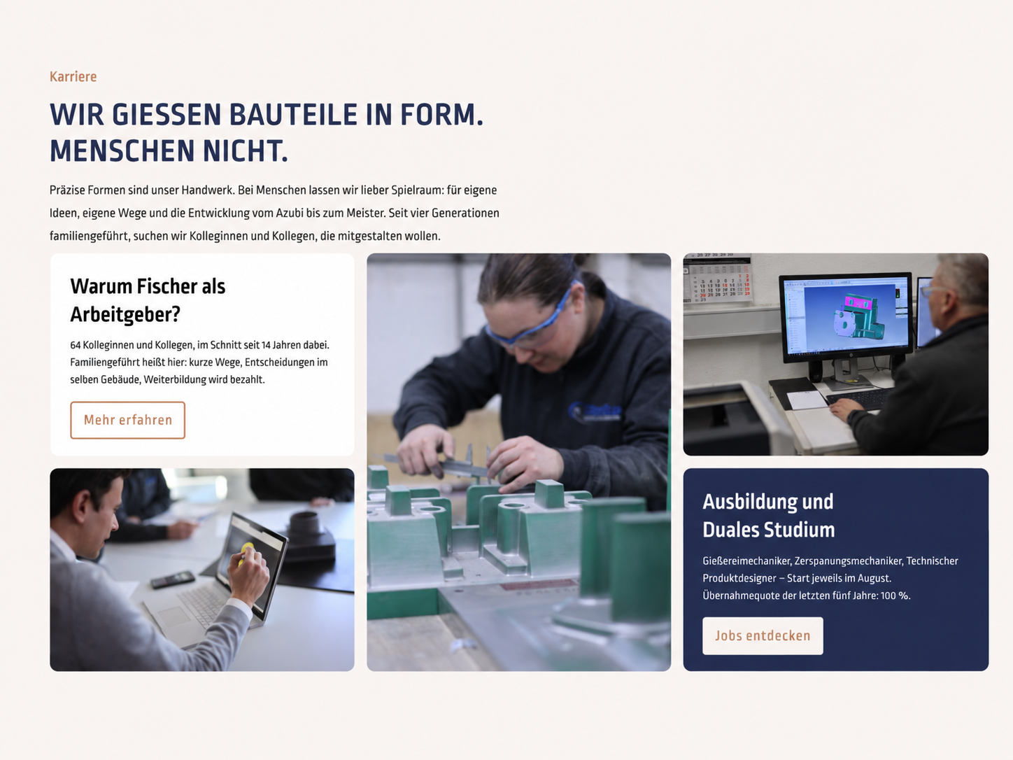 Website-Konzept der Karriereseite für Fischer Metallguss