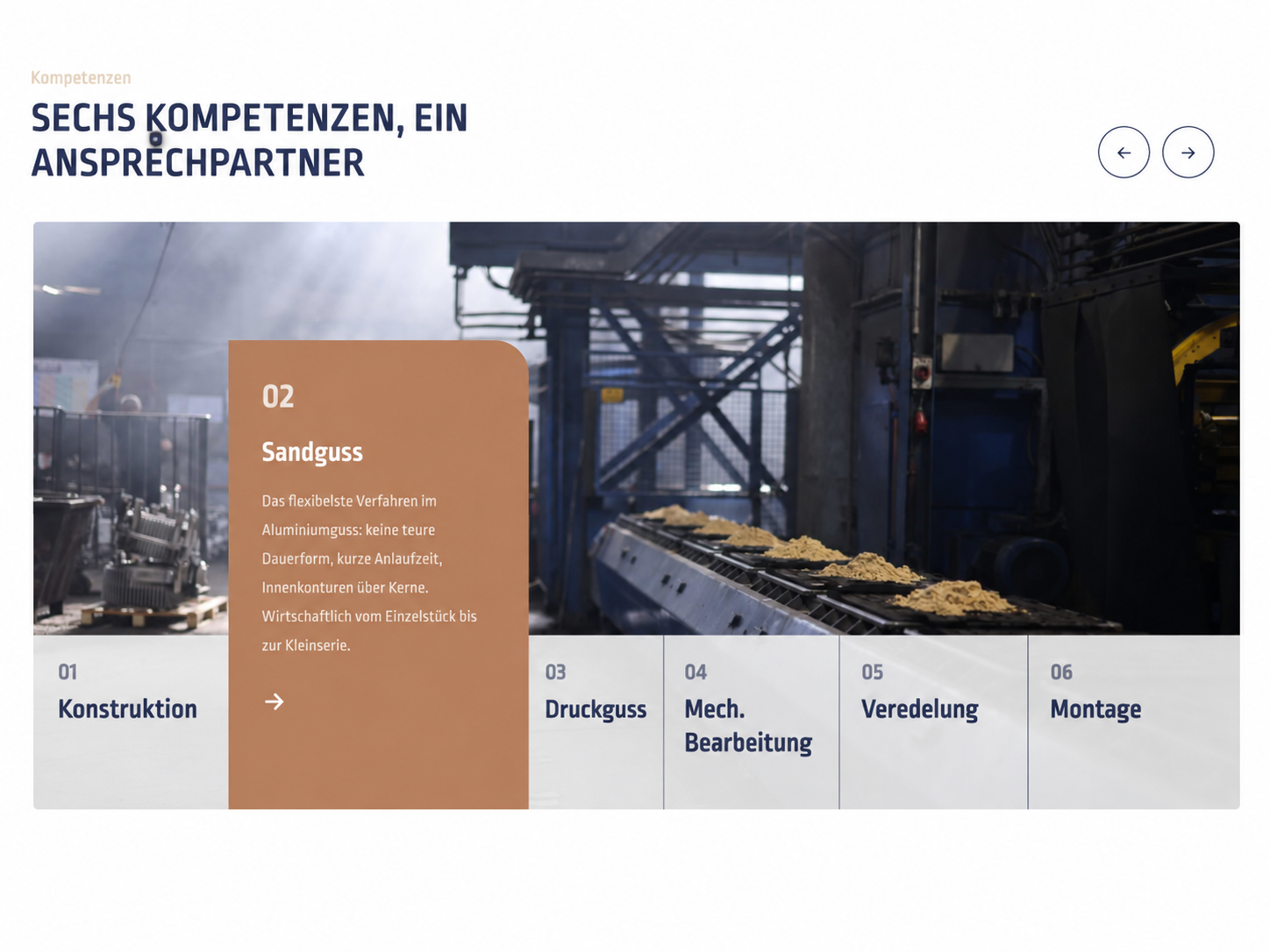 Website-Konzept der Kompetenzen für Fischer Metallguss