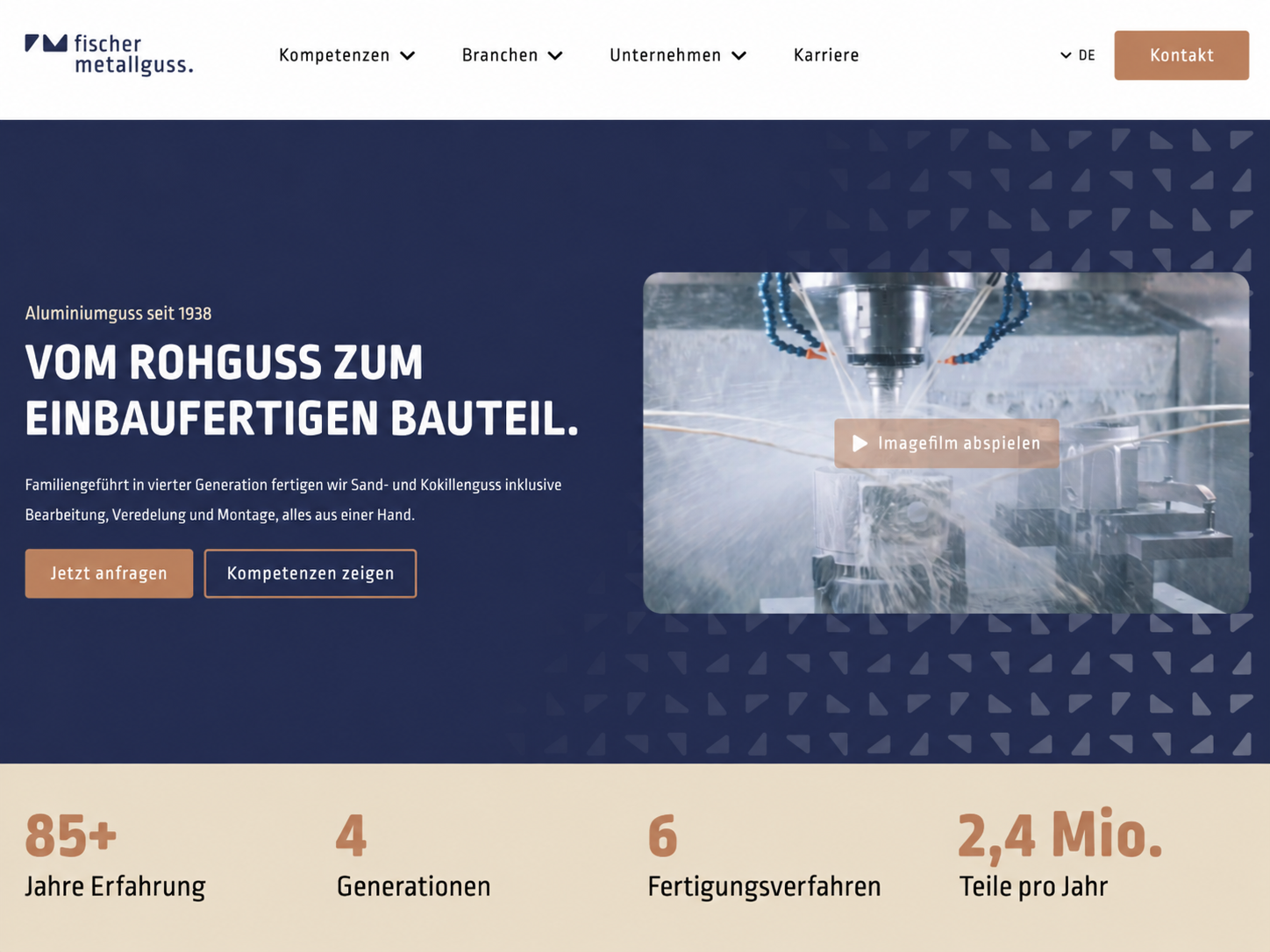 Website-Konzept der Startseite für Fischer Metallguss